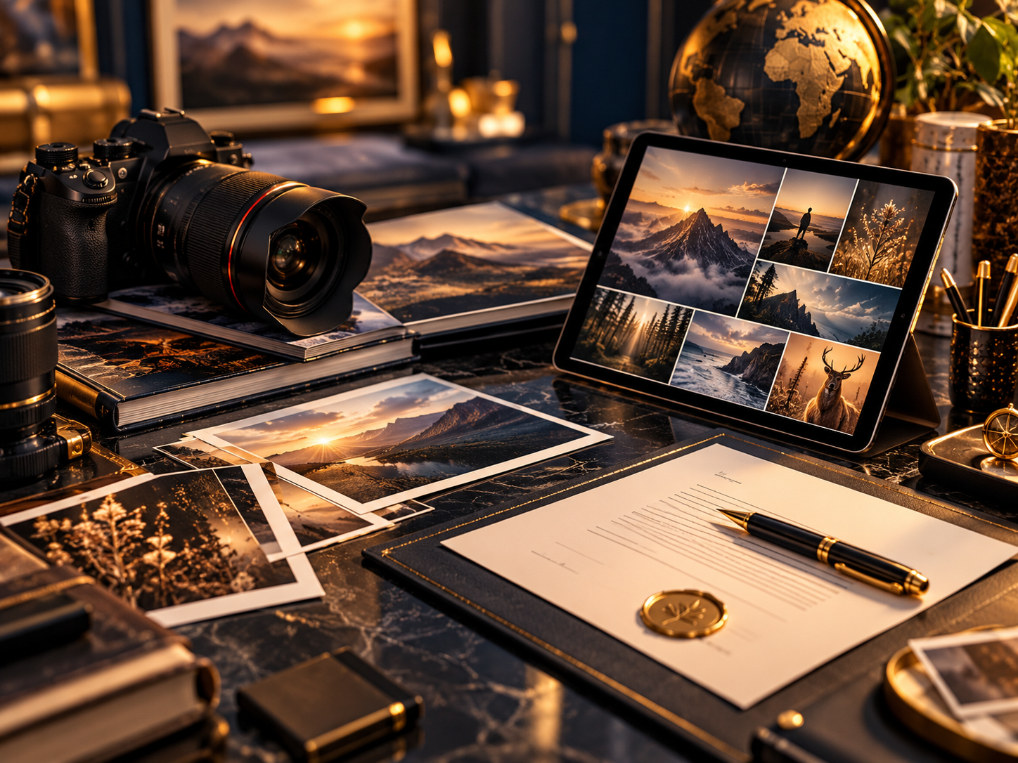 Premium photography workspace evoking higher-value licensing.