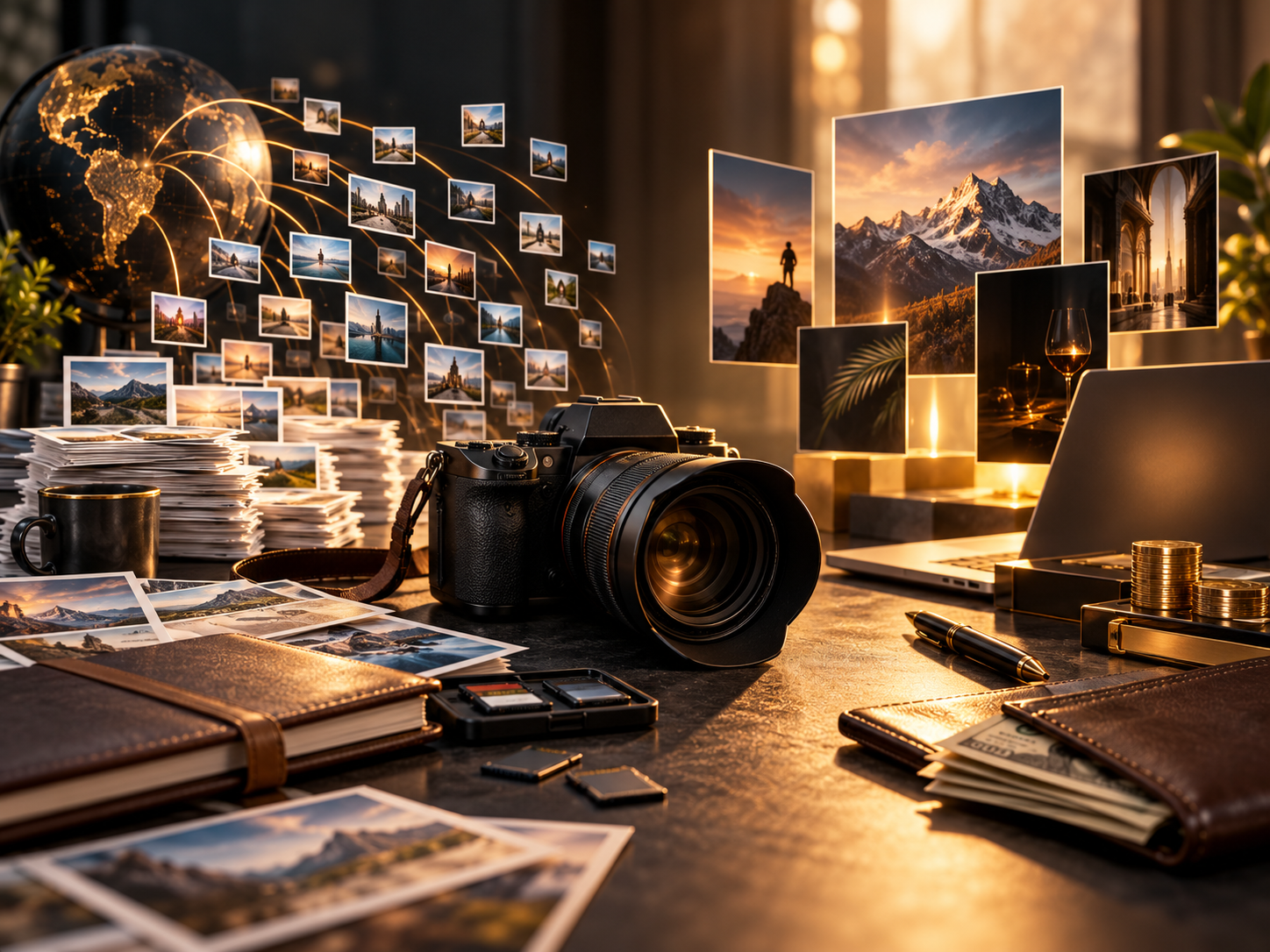 Conceptual comparison between high-volume stock photography and premium licensing.