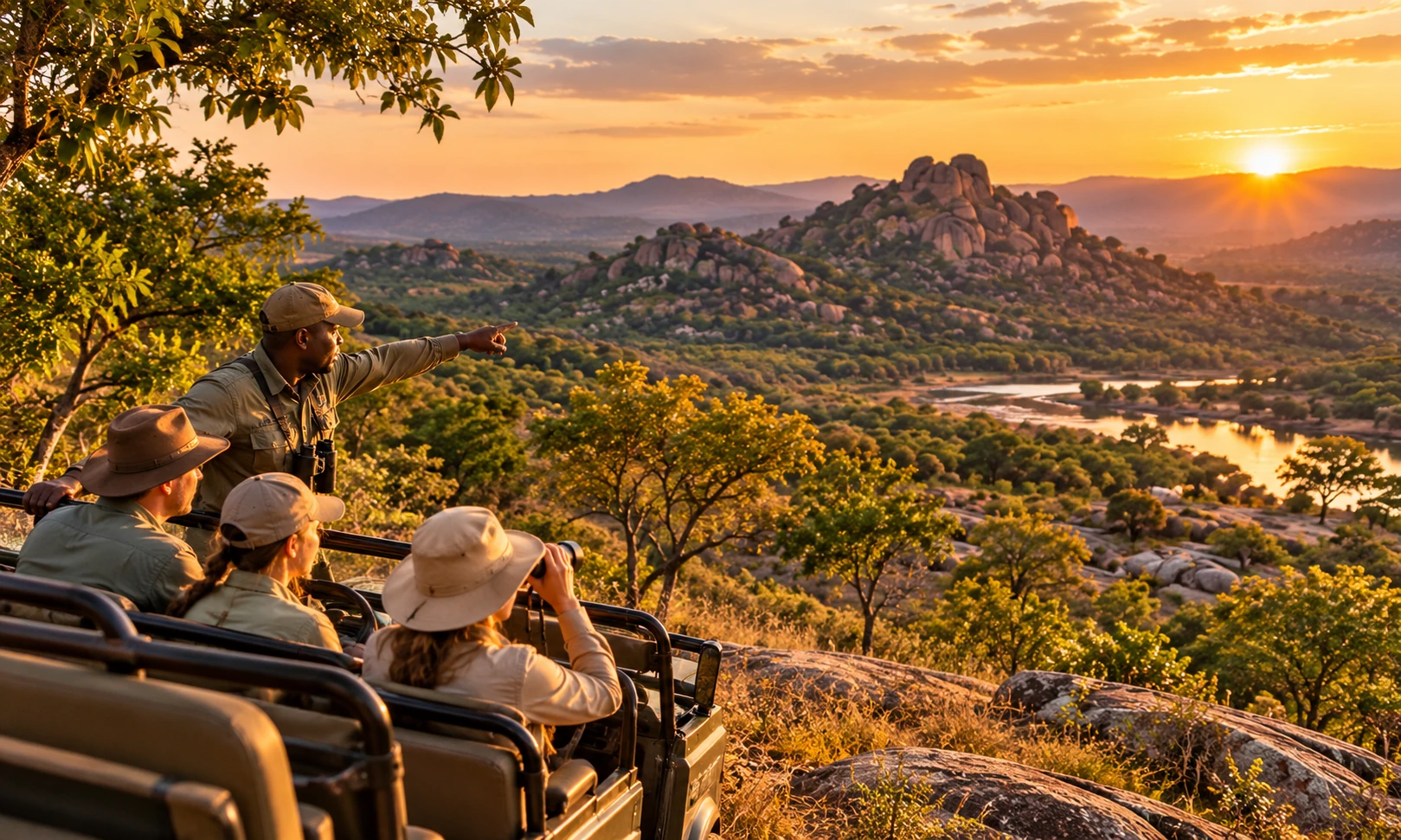 Safaris y caminatas con guías SANParks · imagen evocadora, no documental