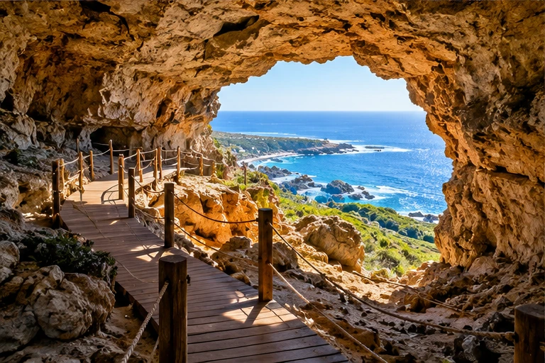 Recreación de una cueva marina con pasarela, inspirada en Klipgat