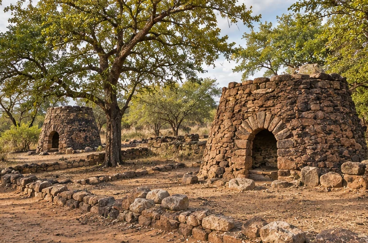 Recreación editorial de arqueología del área de Masorini